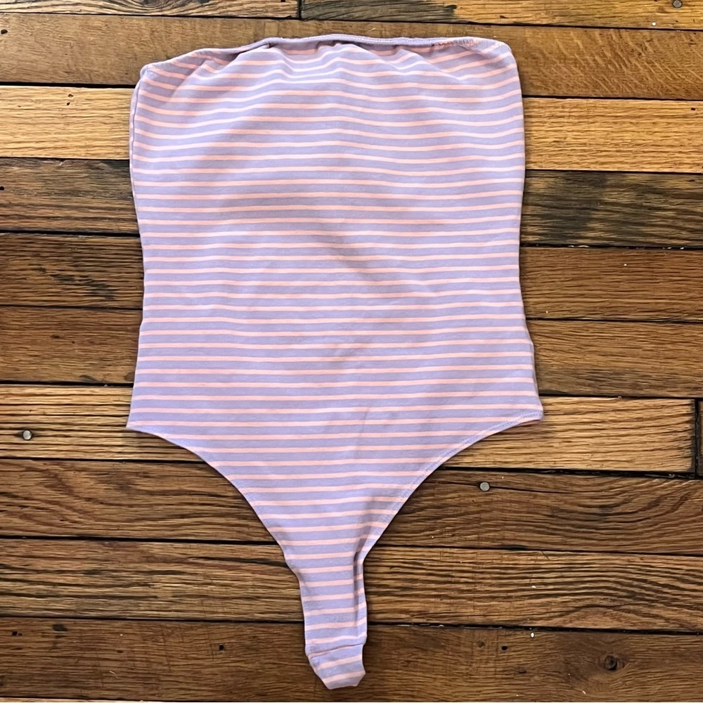 American Apparel Lavender and Pink Striped Bodysuit
